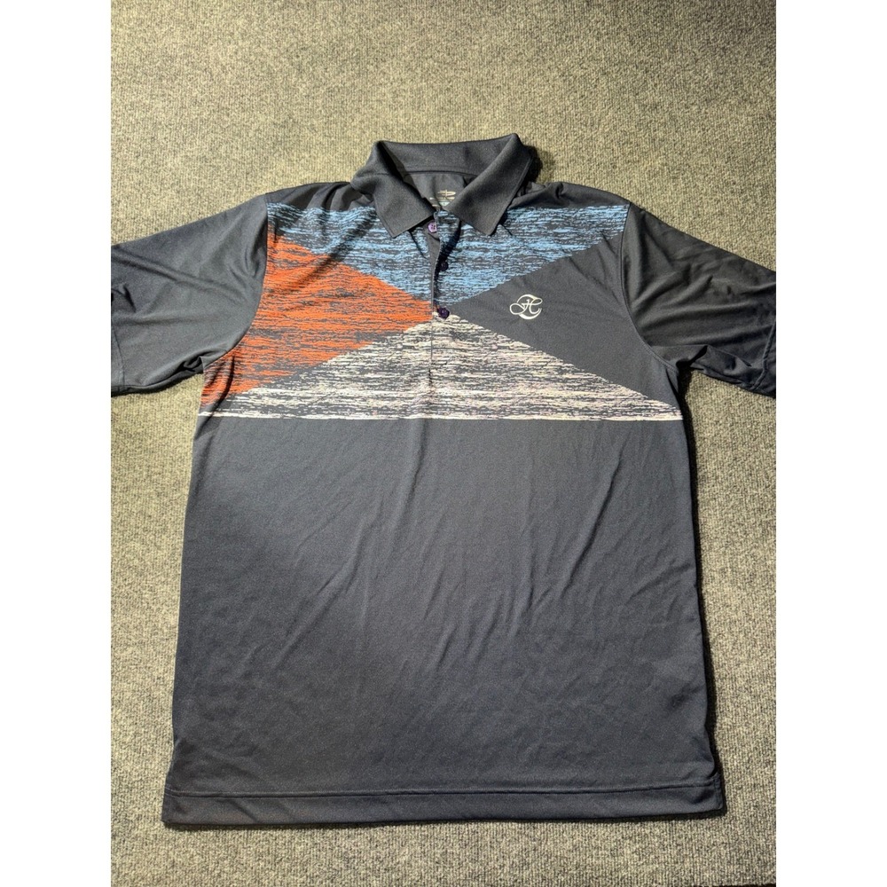 Page & Tuttle Cool Swing Mens Large Navy Blue Geometric Print Golf Polo Shirt
